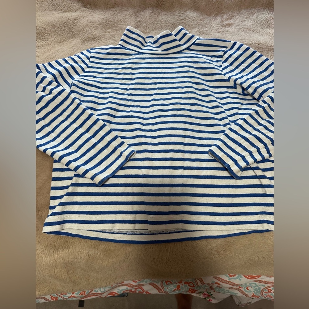J Crew Sailor Stripe Funnelneck Blue and White Striped Shirt S